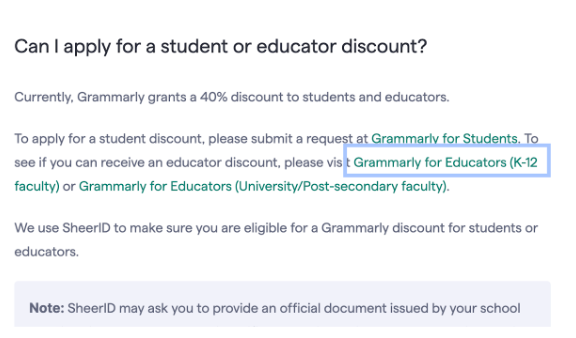 Grammarly Student Discount Page & Choose The Link