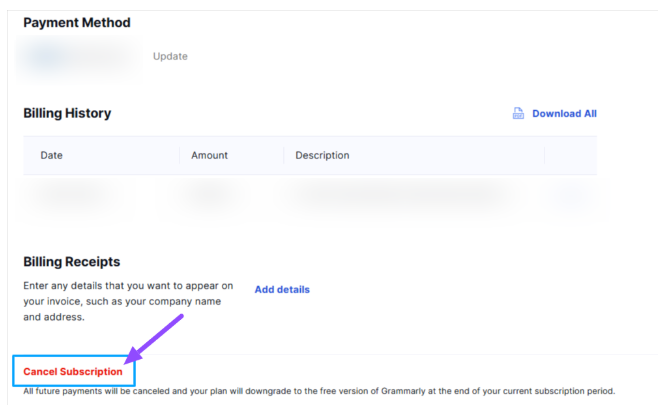 Cancel Grammarly Subscription