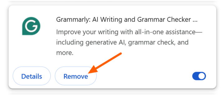 Click Remove Grammarly , then confirm Click Remove Grammarly , then confirm