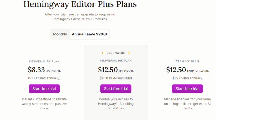 Hemingway Editor Pricing Plans Hemingway Editor Pricing Plans