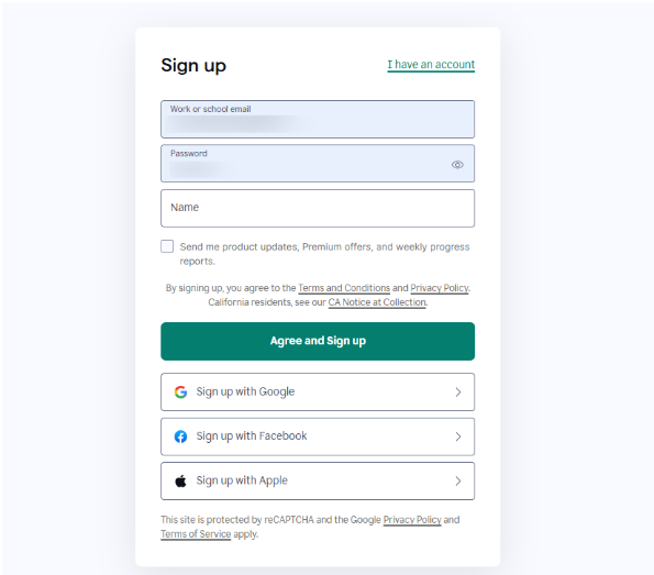 Sign up Page Sign up Page