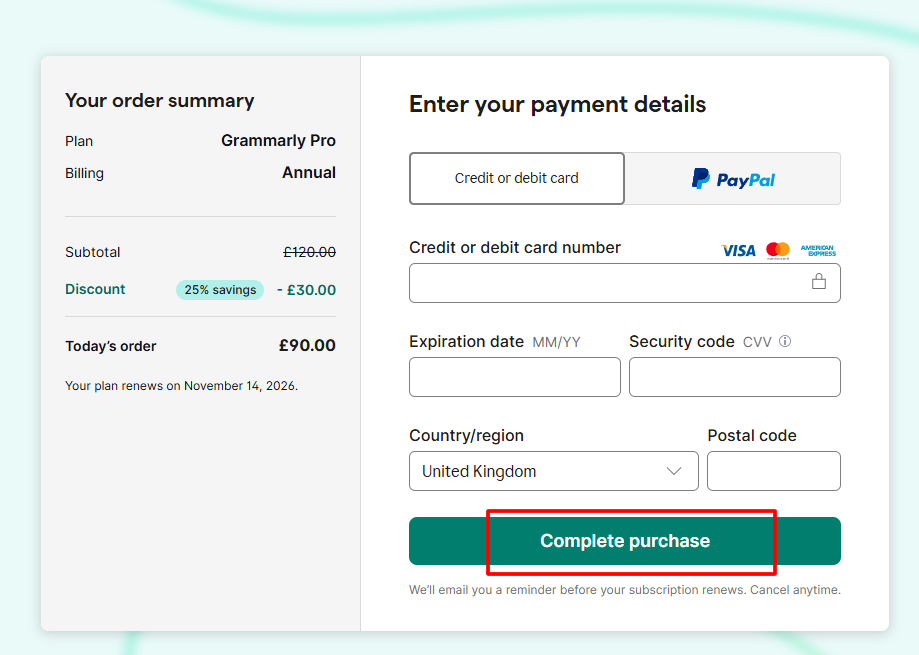 Complete The Purchase Complete The Purchase