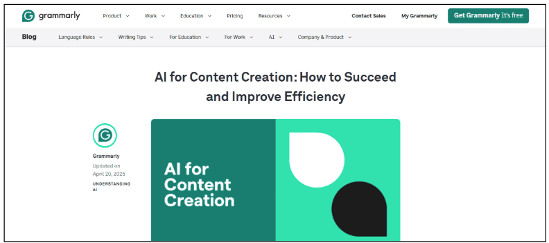 Grammarly content creation page Grammarly content creation page