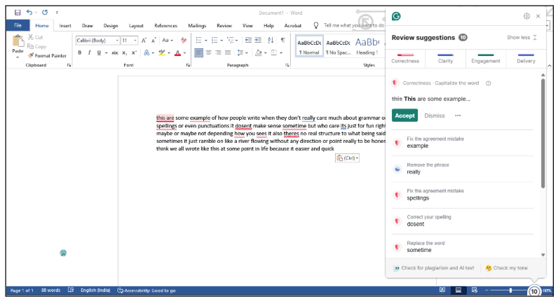 Grammarly on Word test Grammarly on Word test