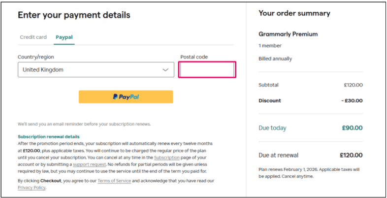 Grammarly payment details Grammarly payment details