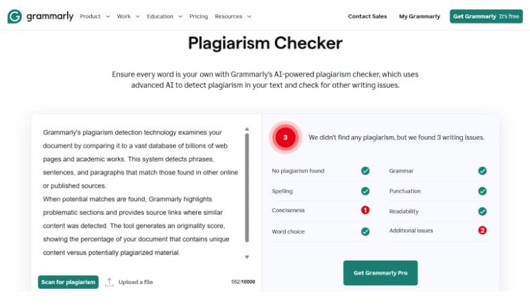 Grammarly's plagiarism checker result Grammarly's plagiarism checker result