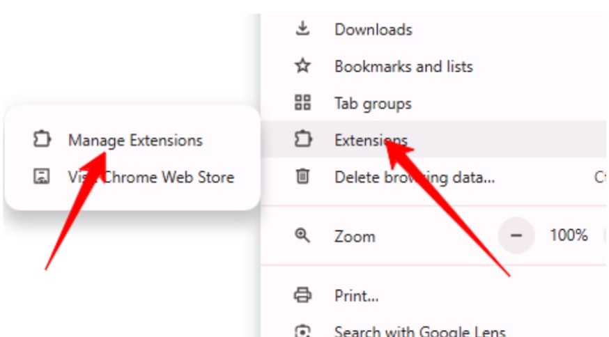 Go to "More Tools" > "Extensions" Go to "More Tools" > "Extensions"