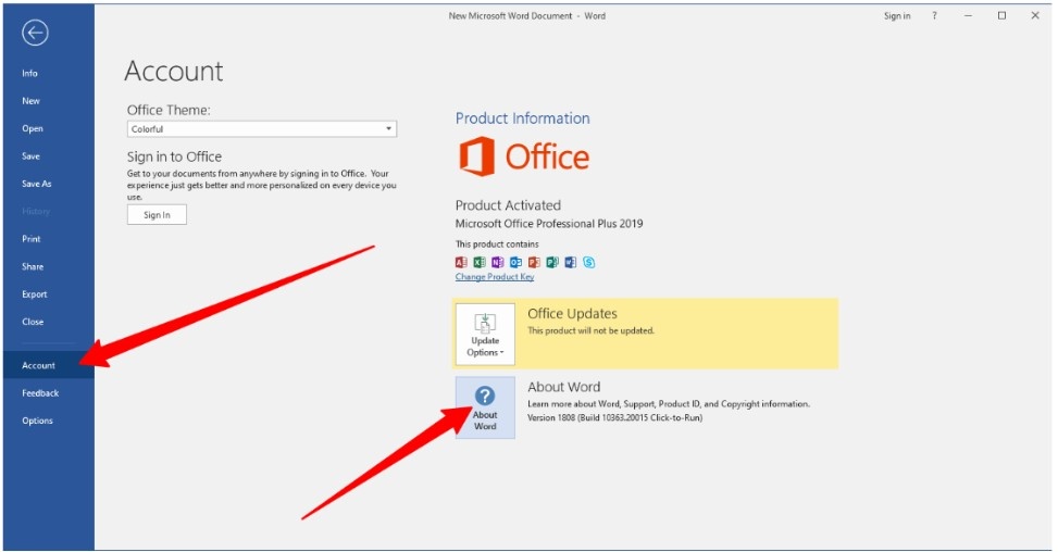 Office version Office version
