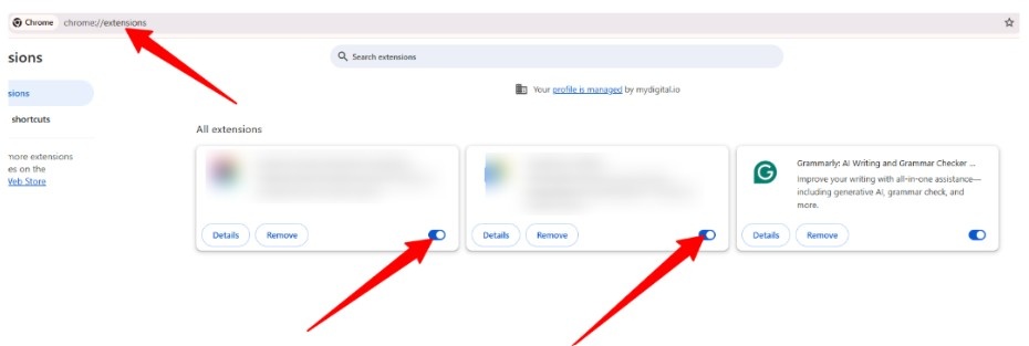 Turn off extensions except Grammarly Turn off extensions except Grammarly
